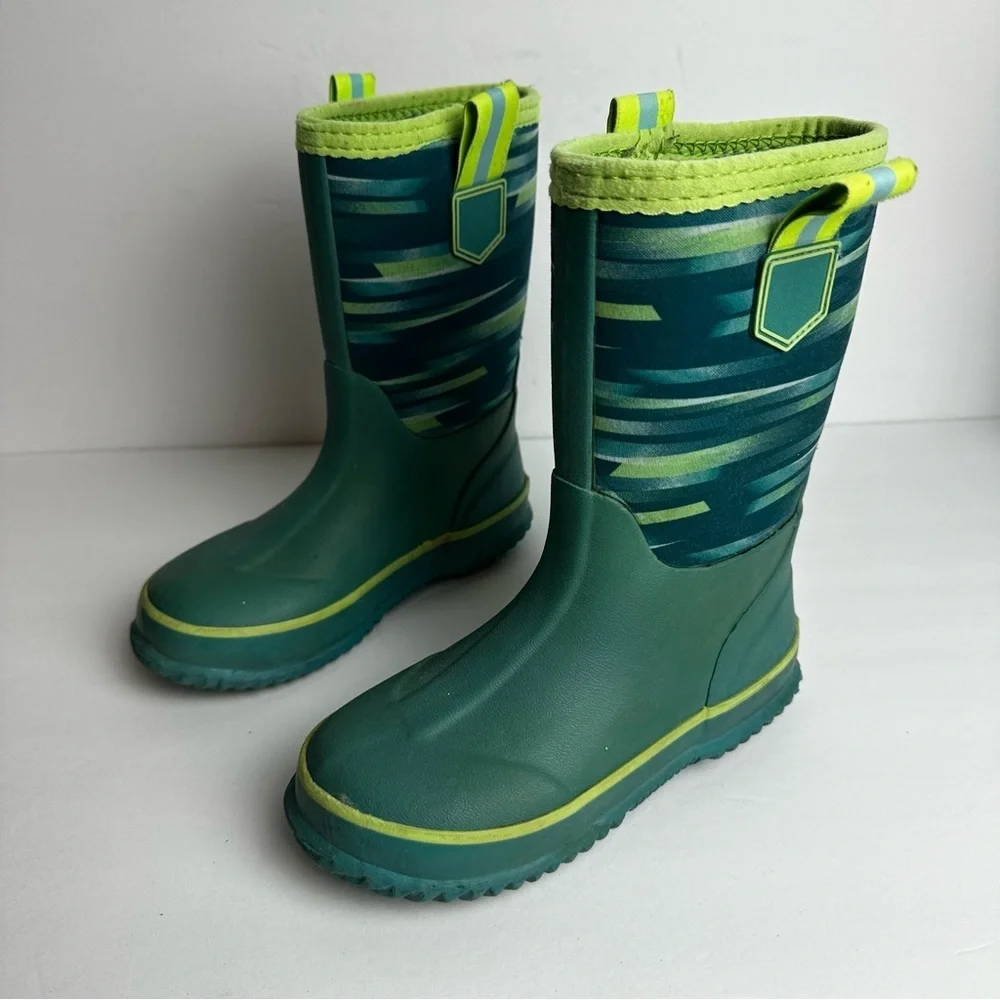Lands’ End Waterproof Rubber Boots Youth Size 12 Shoes Unisex Green Snow Rain